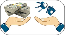 Illustration d'un échange entre clés de maison et somme d'argent